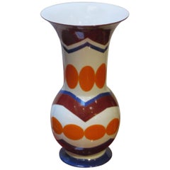 Bright Patterned White/Orange/Burgundy Vase by Frederic De Luca, Contemporary