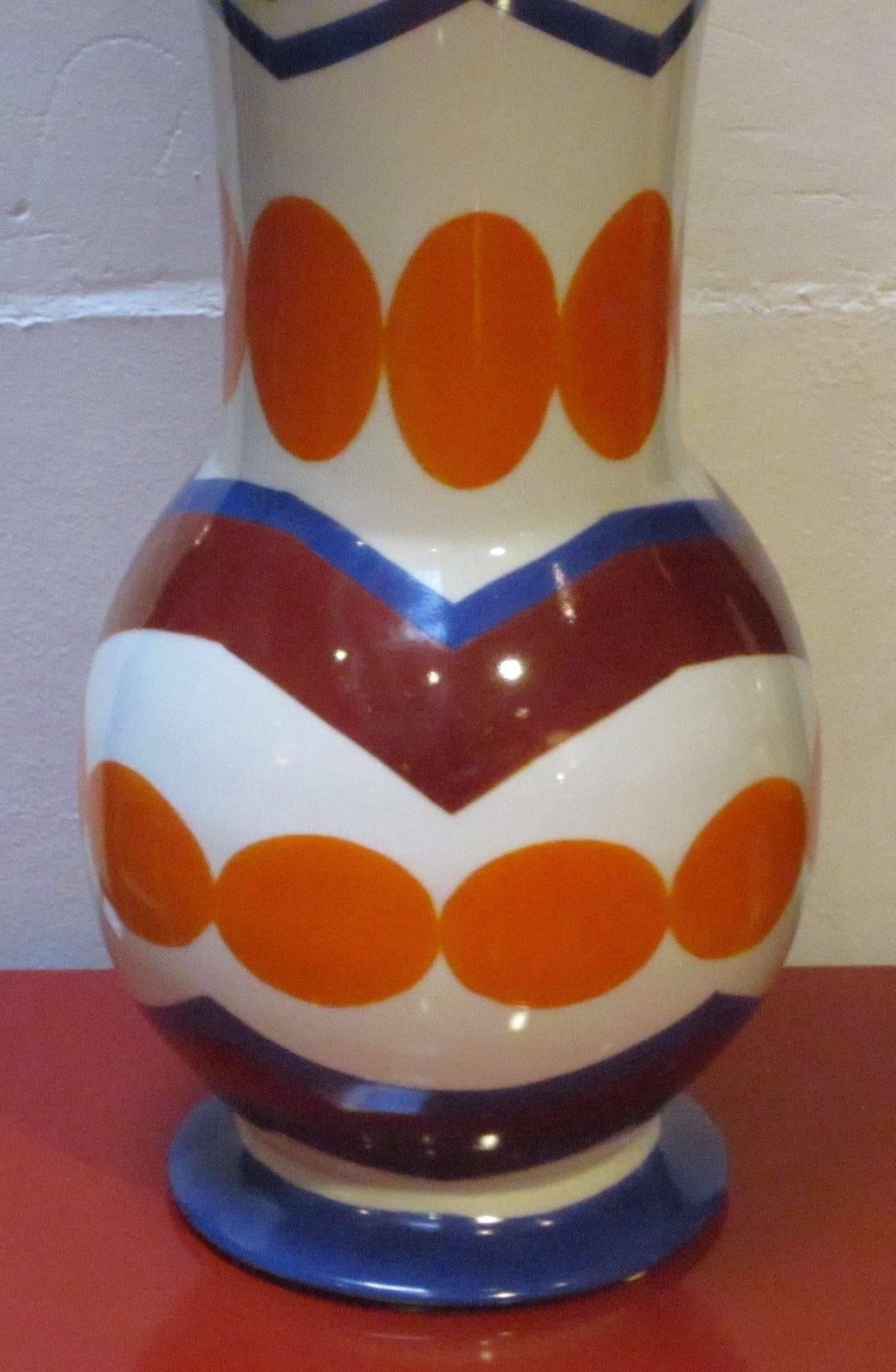 Chinese Bright Patterned White/Orange/Burgundy Vase by Frederic De Luca, Contemporary