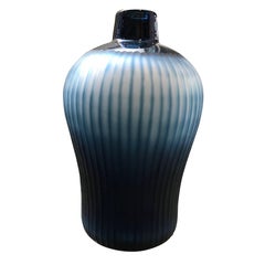 Blue Vertical Ribbed Vase, Romania, Contemporary