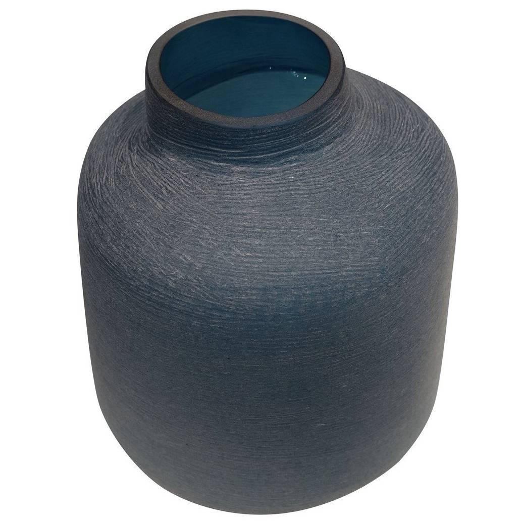 Etched Turquoise Glass Vase, Romania, Contemporary