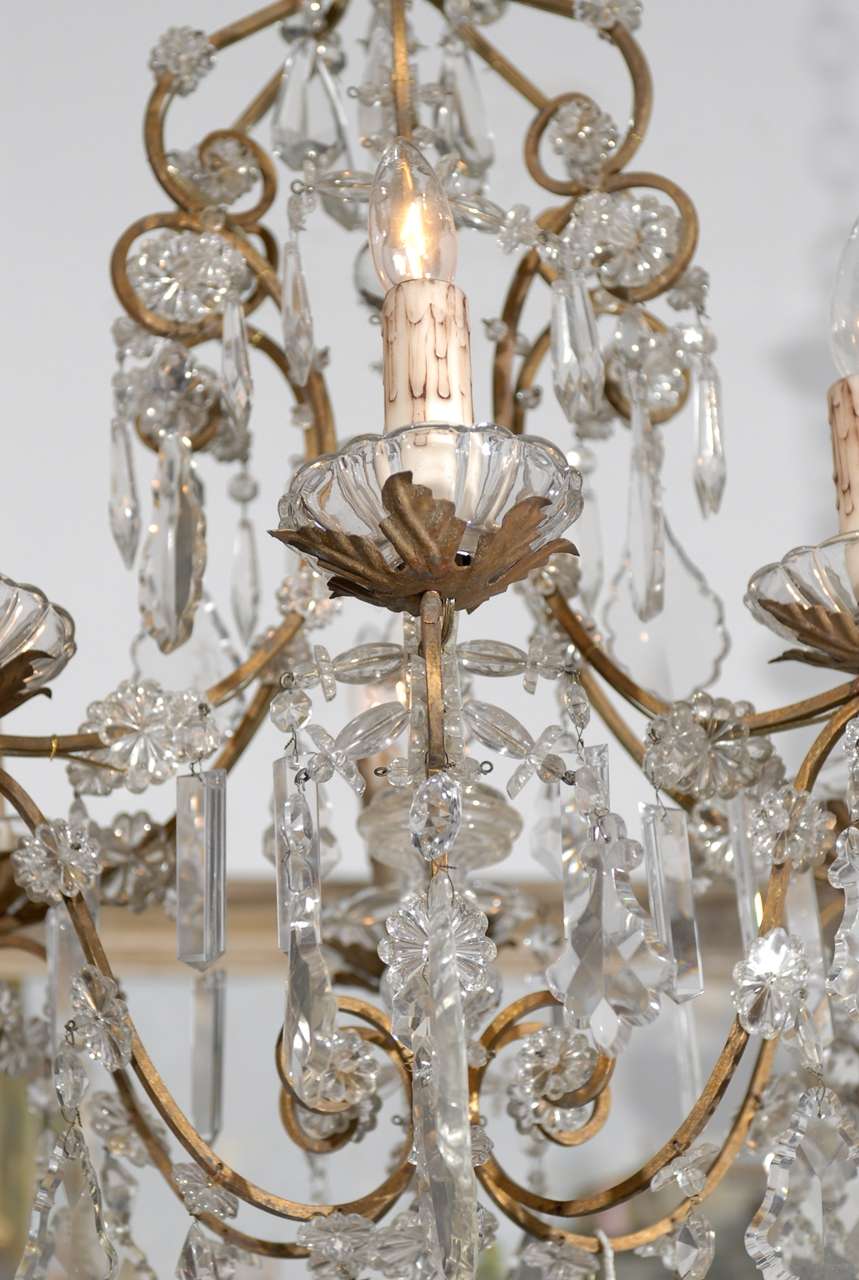 Italian Rococo Style 1890s Six-Light Crystal Chandelier with Gilt Metal Armature For Sale 2