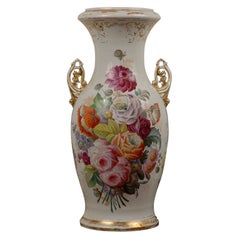 Antique French Napoleon III 19th Century Hand-Painted Porcelain Vase with Floral Décor