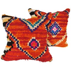 Custom Moroccan Pillows Cut from a Vintage Hand Loomed Wool Boujad Rug