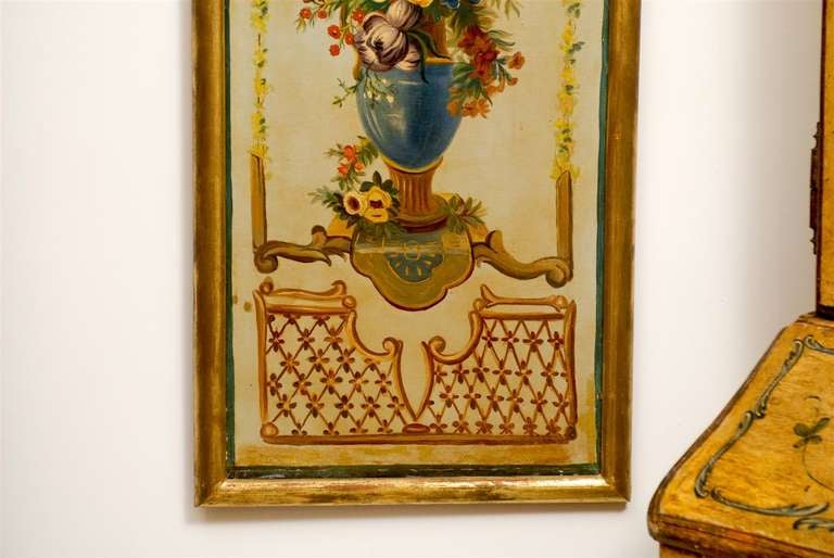 Toile Panneaux décoratifs peints d'époque Napoléon III avec bouquets, vers 1860 en vente