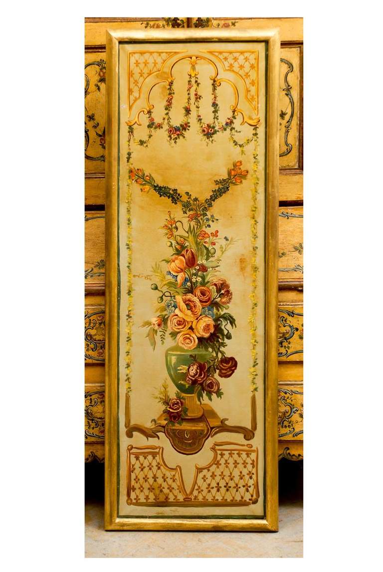 19th Century French Napoleon III Period Painted Decorative Panels with Bouquets, circa 1860 For Sale