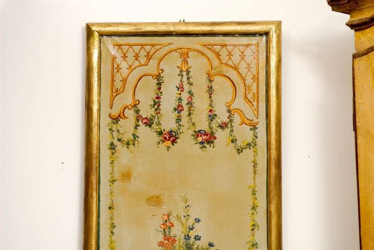 Tela Pannelli decorativi dipinti del periodo di Napoleone III con bouquet, 1860 circa