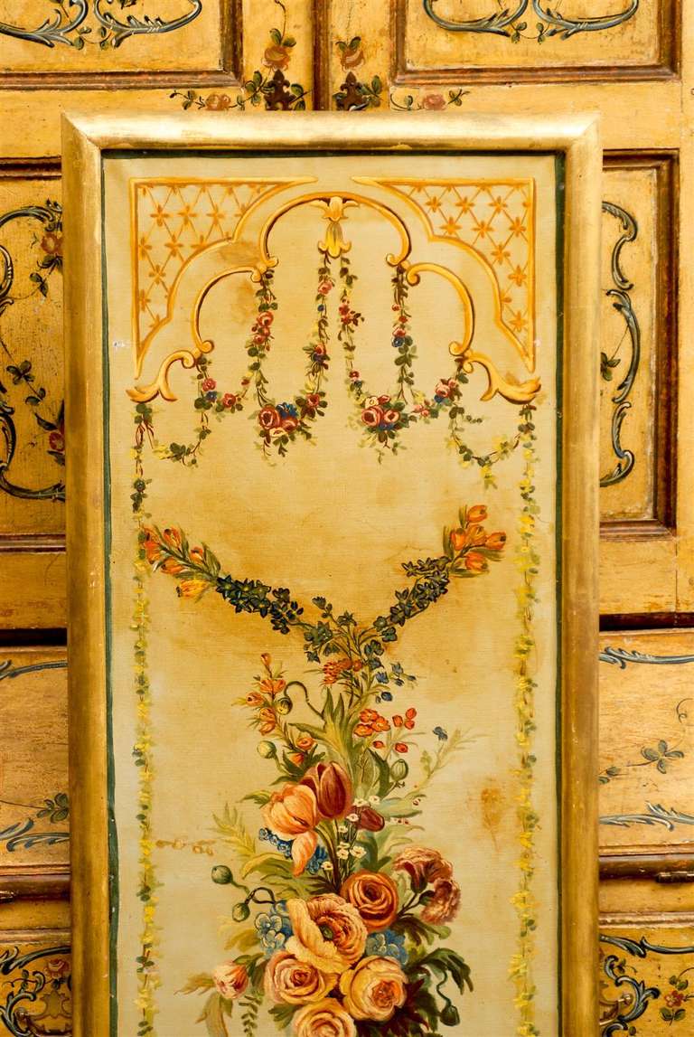 French Napoleon III Period Painted Decorative Panels with Bouquets, circa 1860 For Sale 1