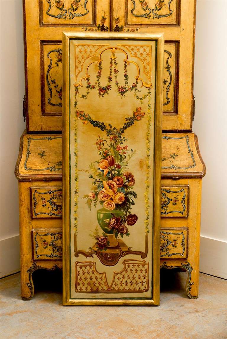 French Napoleon III Period Painted Decorative Panels with Bouquets, circa 1860 For Sale 2