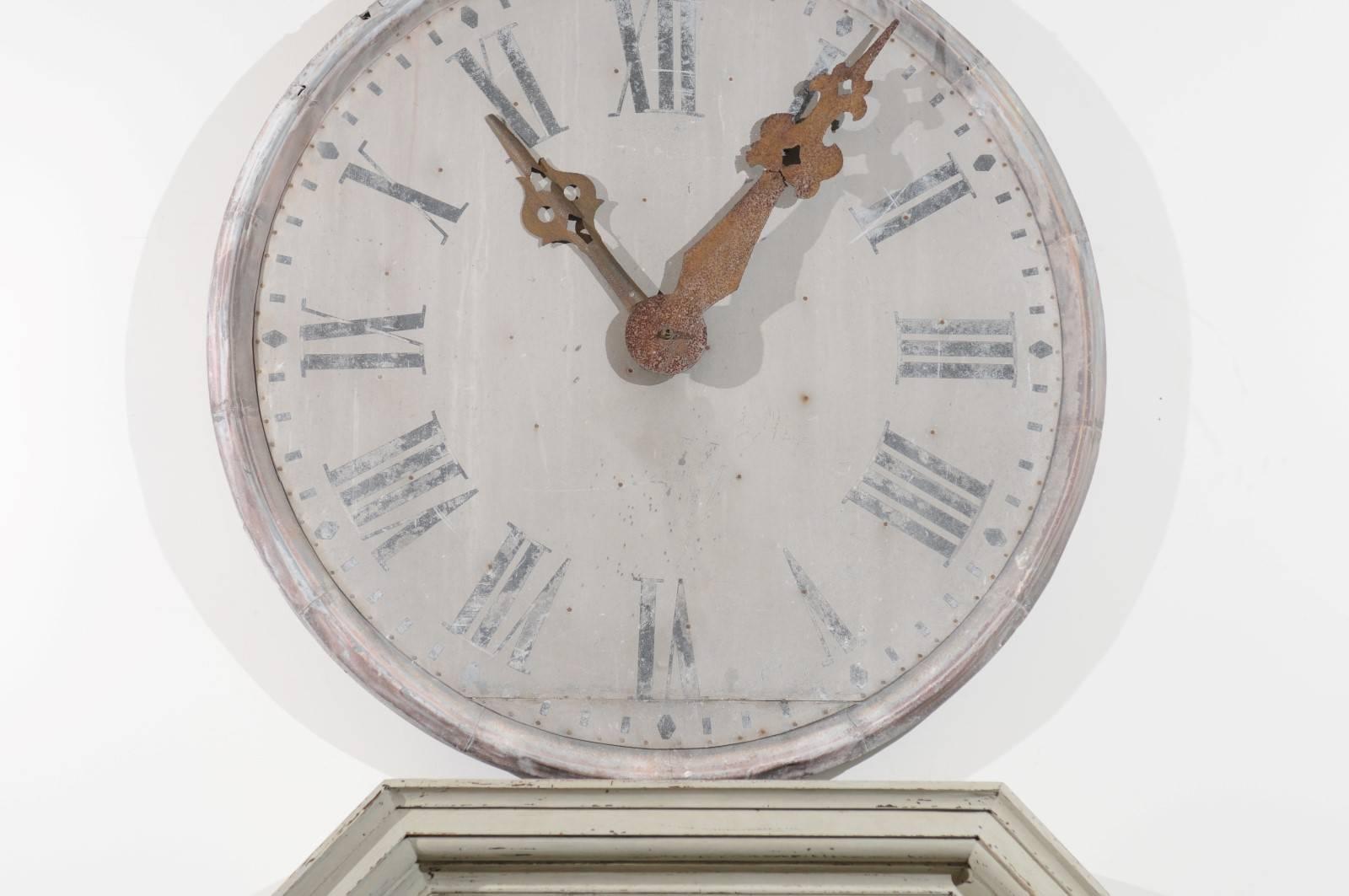 19th Century Large French 1880s Zinc Decorative Clock Face with Roman Numerals and Iron Hands