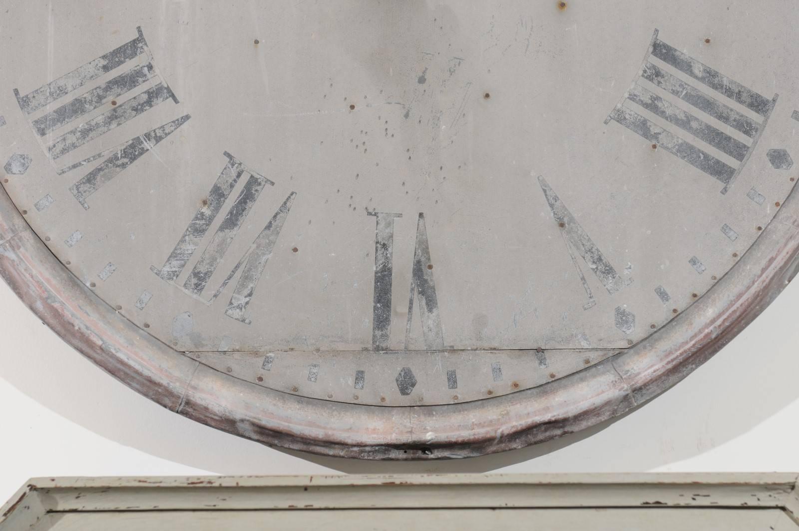 Large French 1880s Zinc Decorative Clock Face with Roman Numerals and Iron Hands 1