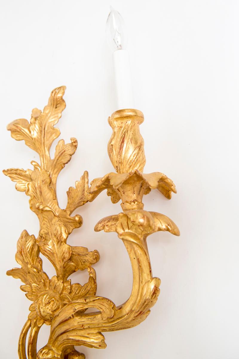 Contemporary Pair of Louis XV Style Gilt, Two-Light Sconces For Sale