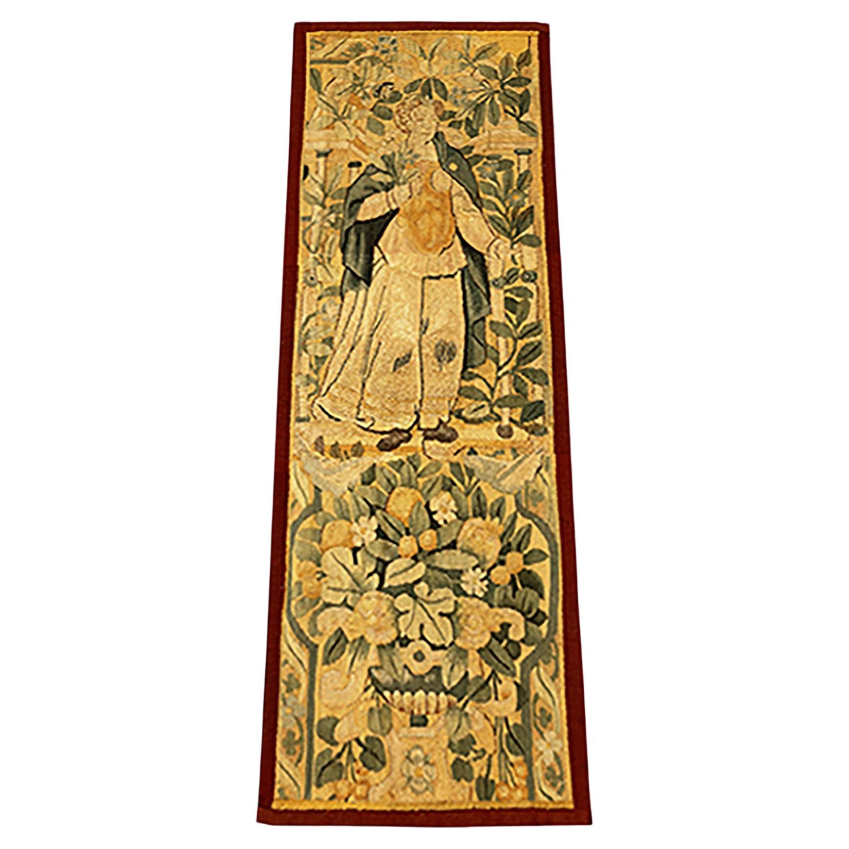 Historischer flämischer Wandteppich des 17. Jahrhunderts mit weiblicher Figur, vertikal ausgerichtet