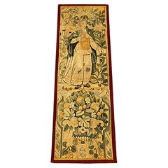 Antique 17th Century Flemish Historical Tapestry with Female Figure, Vertically Oriented