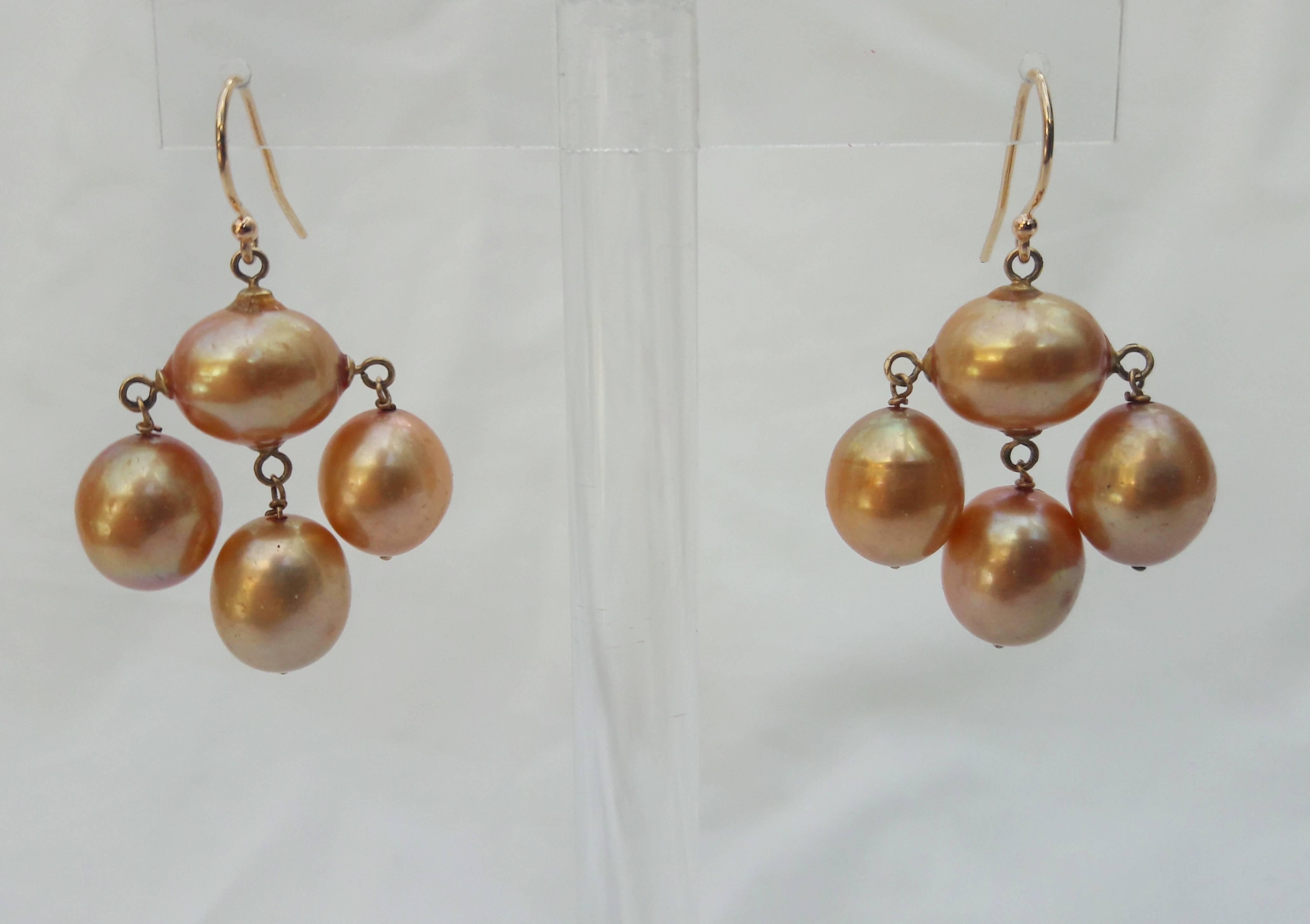 14k yellow gold dangle earrings vintage gold beads earrings