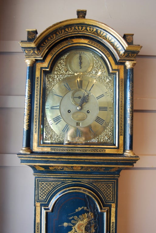 English George III Blue Lacquer Longcase Clock For Sale