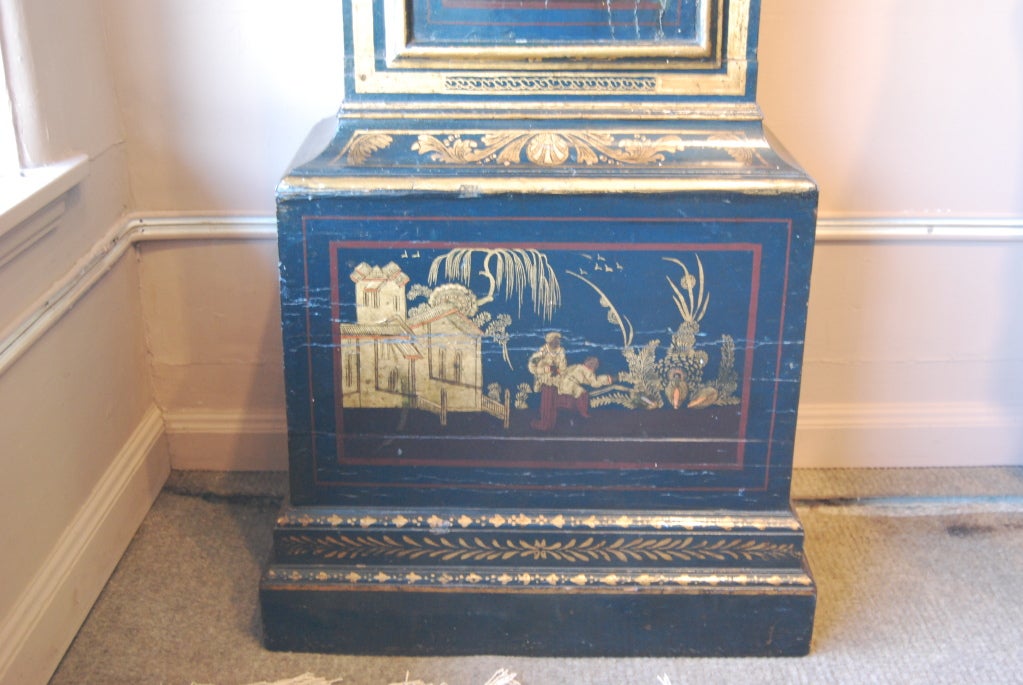 18th Century and Earlier George III Blue Lacquer Longcase Clock For Sale