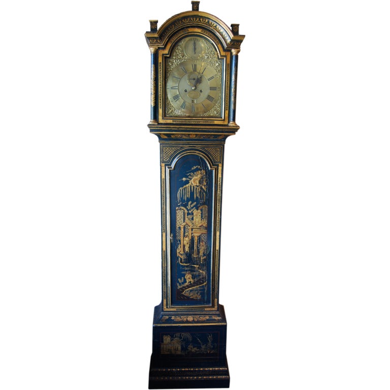 George III Blue Lacquer Longcase Clock For Sale