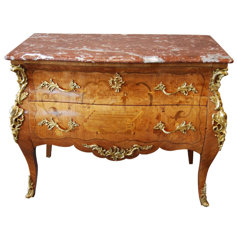 Marquetry inlaid Kingwood and Rosewood Commode stamped DAIDEF For Sale