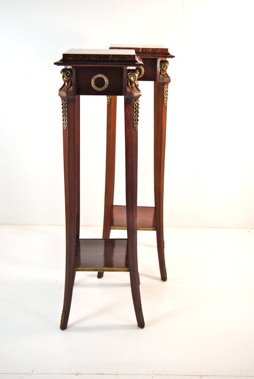 Pair of Empire Revival Mahogany Torchere Stands