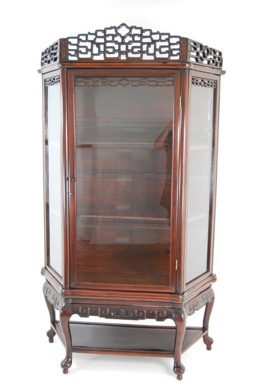 Chinese Carved Hardwood Cabinet on Stand