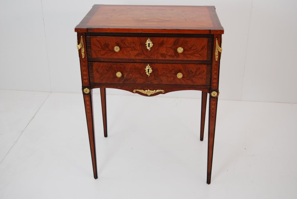 Continental Marquetry inlaid commode with 2 drawers