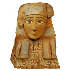 Ancient Egyptian Wood Polychrome Painted Sarcophagus Mask