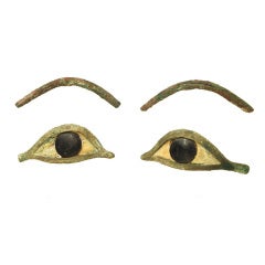 Ancient Egyptian Bronze and Stone Mummy Mask Eyes & Lashes