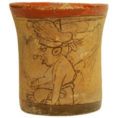 Pre Columbian Mayan Pottery Codex Style Cylinder Vase