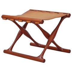 Poul Hundevad stool in teak and natural leather, Denmark.