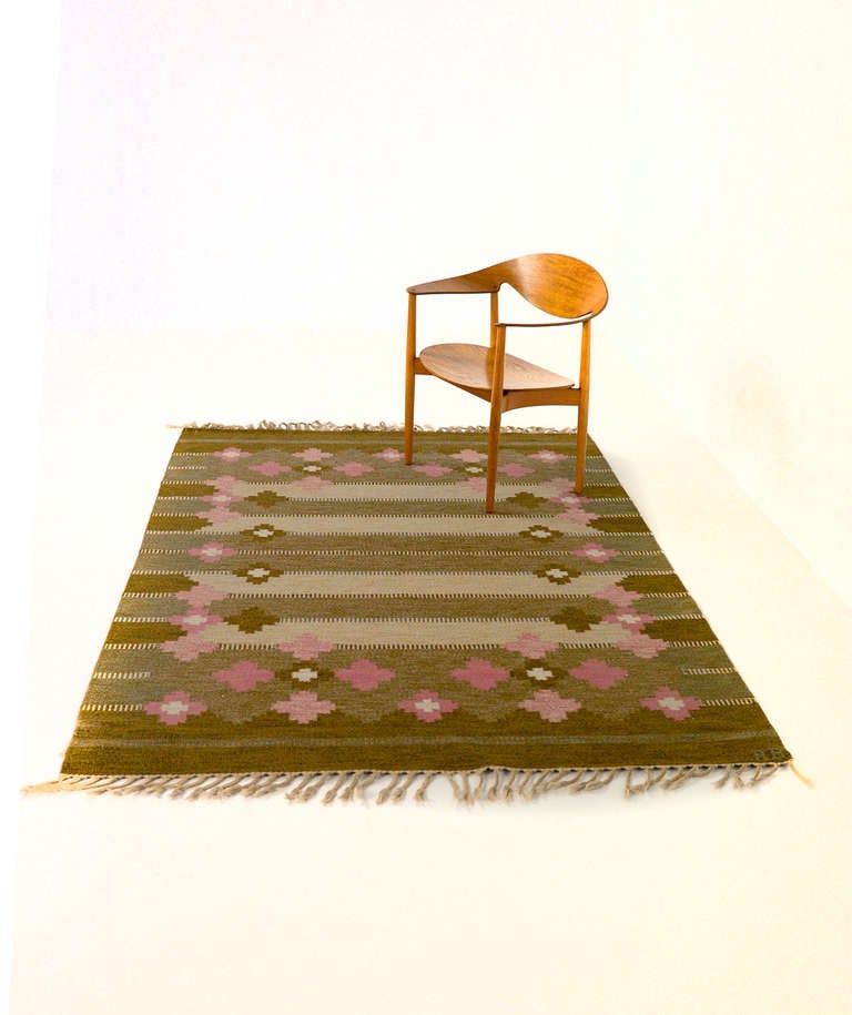 Swedish Beautiful rare swedish handwoven carpet by Anne Marie Boberg.
