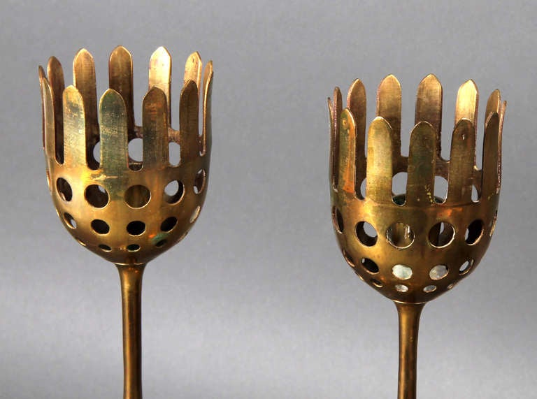 Late 20th Century 6 solid brass hurricane candlesticks , Bjorn Wiinblad Studio.  Winblad.