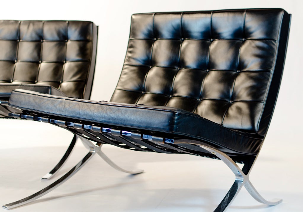 Steel 2 vintage knoll barcelona chairs by Mies van der Rohe For Sale