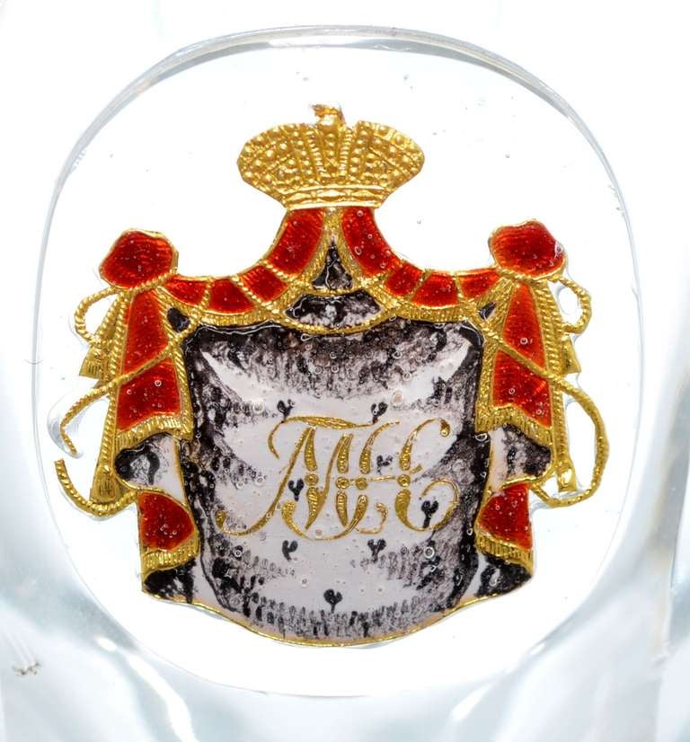 Coloured Sulphide Russian Armorial Cut Glass Goblet