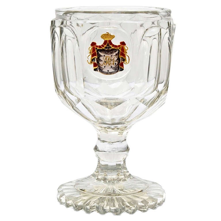 Coloured Sulphide Russian Armorial Cut Glass Goblet For Sale at 1stDibs