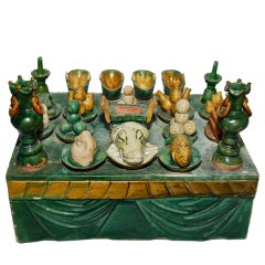 Chinese Glazed Pottery Altar with Offerings