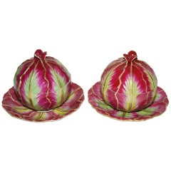 Pair of Wallendorf Cabbage Tureens and Stands