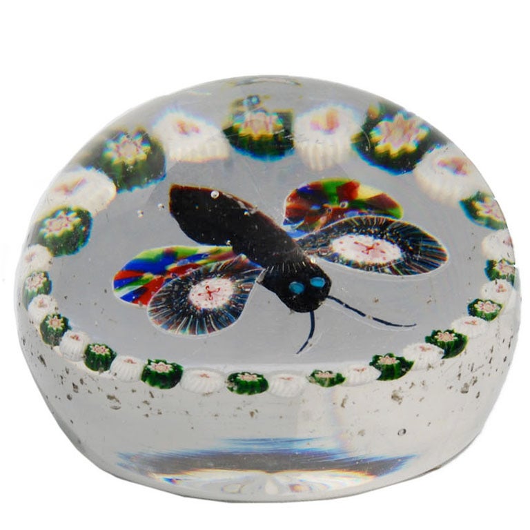 Baccarat Millefiori and Butterfly Paperweight For Sale