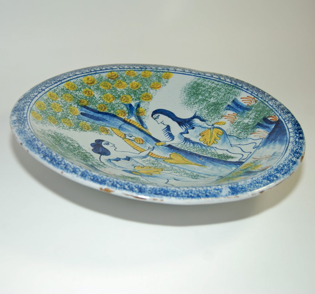 18th Century and Earlier English Delft 'Adam & Eve' Charger For Sale