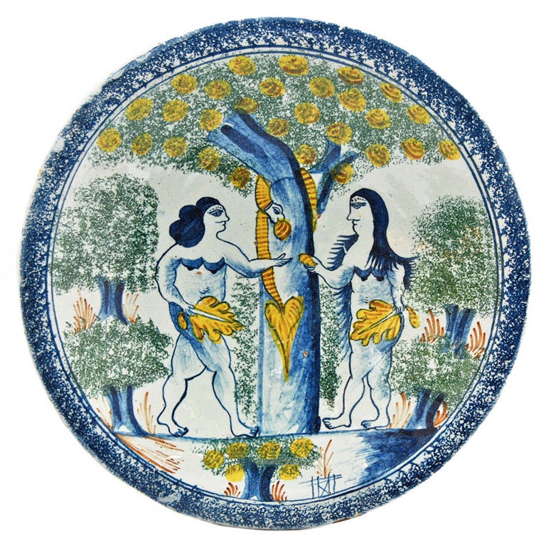 English Delft 'Adam & Eve' Charger For Sale
