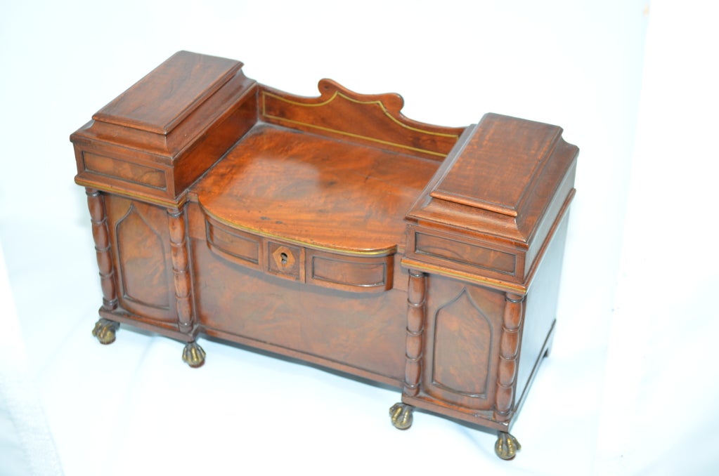 Miniature Regency Sideboard Brass Inlaid Tea Caddy