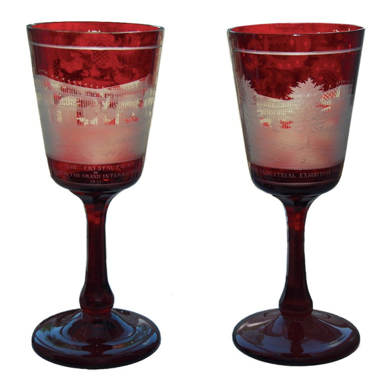 Pair of Flashed Ruby Glass Goblets For Sale