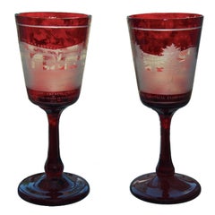 Pair of Flashed Ruby Glass Goblets