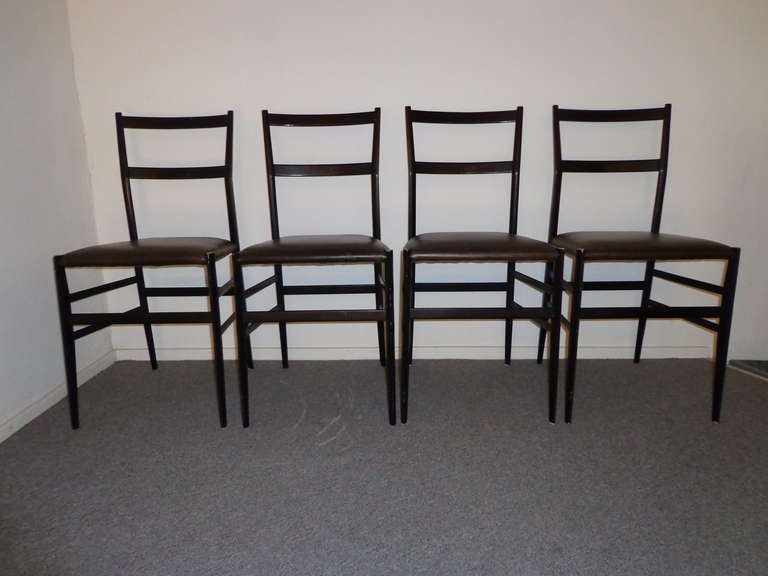 Four beautiful and early Superleggera chairs by Gio Ponti made by Cassina, Italy.

Lit.Gio Ponti: Interni, Oggetti, Disegni 1920-1976, Falconi.
Gio Ponti: L'Arte Si Innamora Dell'Industria, La Pietra.