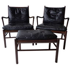 'Colonial' Armchairs and Ottoman by Ole Wanscher for P. Jeppesen
