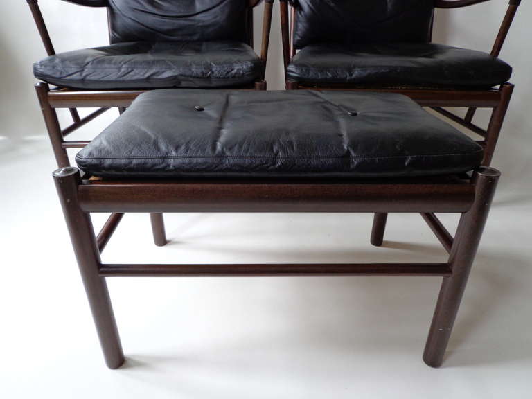 Mahogany 'Colonial' Armchairs and Ottoman by Ole Wanscher for P. Jeppesen