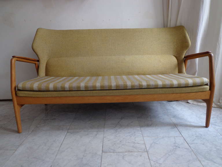 Two tone sofa in original fabric from Danish designer Aksel Bender Madsen.

Marked by the manufacturer.