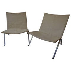 PK 22 Lounge Chairs in Original Canvas by Poul Kjaerholm for E. Kold Christensen