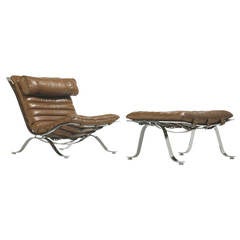 Arne Norell 'Ari' Lounge Chair and Ottoman in Leather by Norell