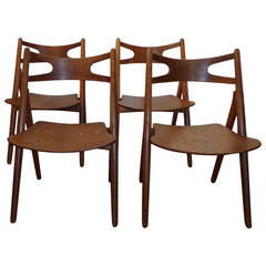 Four Sawbuck Dining Chairs CH 29 by Hans Wegner for Carl Hansen & Søn