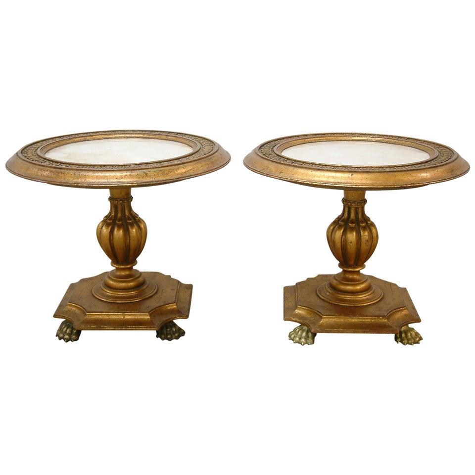 Pair of Baroque Regency Style Giltwood, Bronze and Abalone Tables circa 1940 For Sale